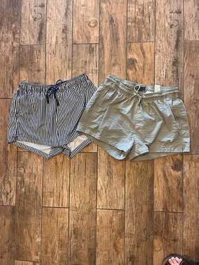 (2) H&M Men's Swim Trunks,Navy Striped/Sage Seersucker, Beachwear Preppy,XL